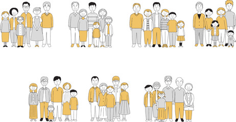 3世代家族の全身セット単色