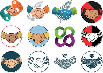 Partnership, Collaboration, and Agreement Icons Diverse Handshake Logo Set for Business and Unity