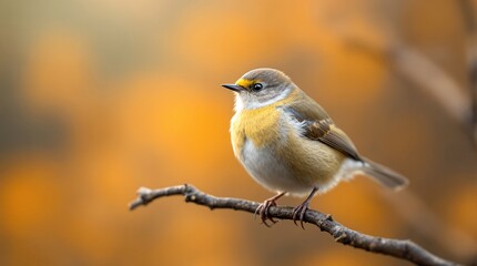 Fototapeta premium Adorable Yellow Warbler Perched on a Branch against Colorful Bokeh Background