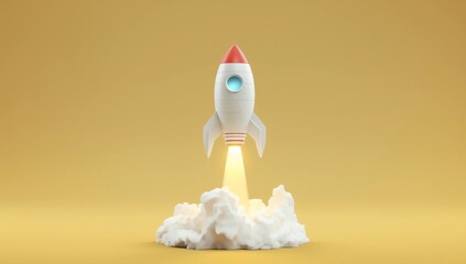 Launching rocket on orange background