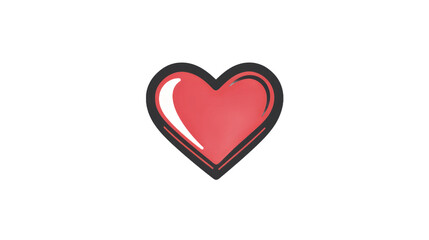 Stylized red heart icon with a dark outline isolated on transparent background