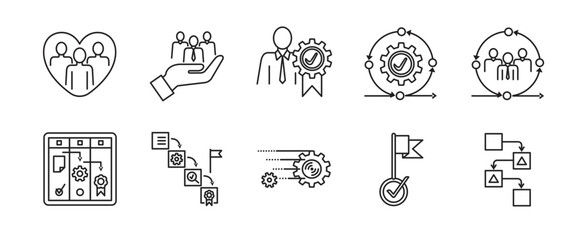 Fototapeta premium Project Management Icon Set - Minimalis Outline Style Symbol contain client scrum masterproduct owner agile all
