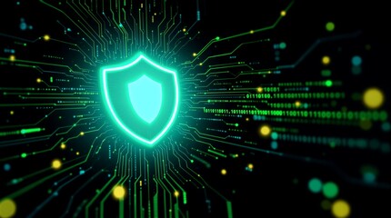 Cyber security shield with digital stream background concept