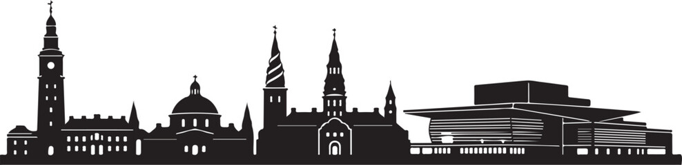 Naklejka premium The City Skyline Silhouette Bundle features a stylish collection of bold, clean urban skylines designed in crisp black silhouettes