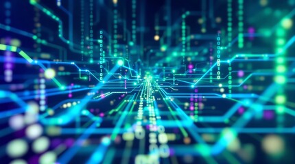 Futuristic Technology Background with Digital Circuit Board and Binary Code