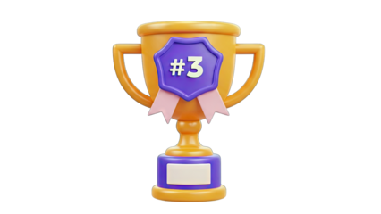 3rd Place Trophy Awarded on White Background