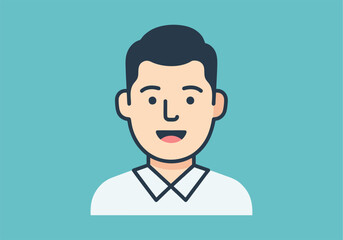 Flat vector avatar of a smiling man, minimal shapes, solid colors, clean modern icon style