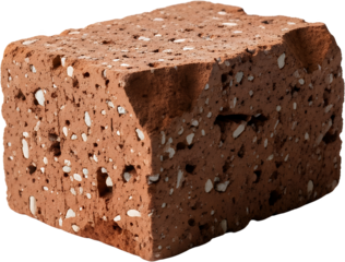Close up view of a single red clay brick with visible white aggregate inclusions and textured surface Construction Material