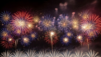 Naklejka premium Vibrant Nighttime Fireworks Burst in Colorful Sky Display.