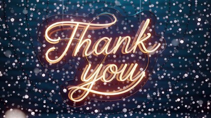 elegant thank you message with glowing cursive script and warm golden light trails on dark blue background | gratitude, greeting, celebration, design, appreciation theme