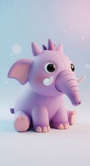 Whimsical purple plush representation of a stylized elephant sits against a soft gradient background