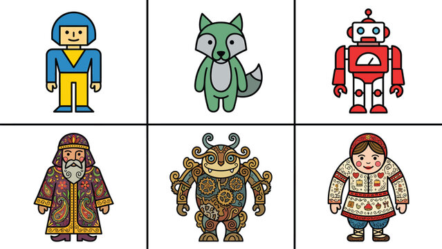 Colorful Cartoon Robots and Amazon Warrior Characters for Children s Content