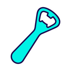 Cyan Bottle Opener Tool with Dark Blue Outline on Black Background Simple Minimalist Kitchen Utensil for Opening Beverage Caps
