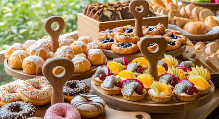 Abundant Buffet of Sweet Pastries, Donuts, and Fresh Fruit Tarts