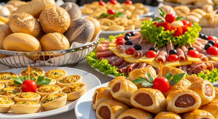 Assortment of Savory Bites and Breads at a Delicious Buffet
