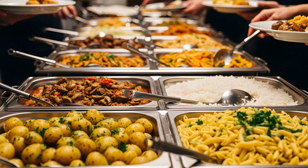 Assortment of Dishes at a Buffet Display, Food Service, Catering Event