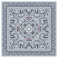 Elegant intricate blue and white floral patterned tile with detailed borders