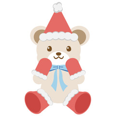 クリスマスのかわいいクマのイラスト（白）
