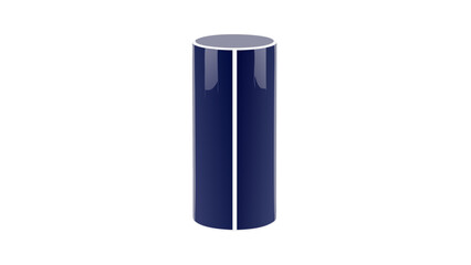 Dark Blue Cylindrical Object with White Vertical Stripes Isolated on Black Background Simple Geometric Shape Smooth Surface Subtle Gradient Lighting