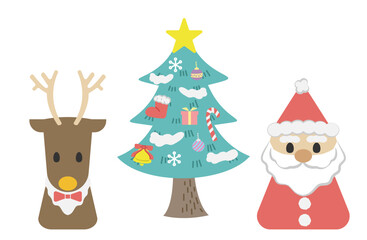 クリスマスのかわいいイラスト（サンタ、トナカイ、ツリー）