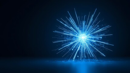 Fototapeta premium Abstract Blue Neon Explosion with Geometric Shards and Glowing Rays on Dark Background, Futuristic Technology and Energy Concept
