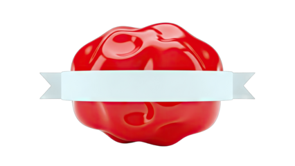 Abstract Red Shape with White Ribbon Banner on White Background