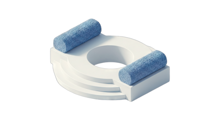 Abstract Sculpture with Blue Cylinders on White Background