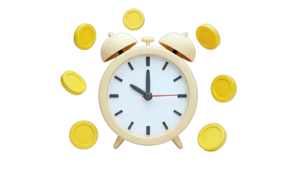 Alarm Clock with Coins: Time is Money Concept