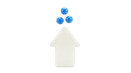 Arrow pointing up with blue spheres on white background.