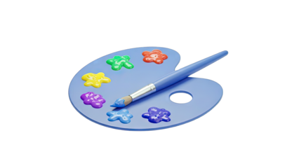 Artist's Palette with Paintbrush and Colorful Paint, Isolated