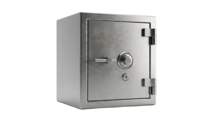Robust metal security safe with combination lock isolated offering protection for valuables money and important documents