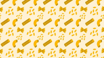 Artistic pasta tile pattern with bold outlined shapes, retro Mediterranean mood, ideal for wallpapers, aprons, menu backgrounds and fabric prints.