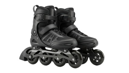 Modern black inline skates pair for exhilarating urban recreation fitness and active outdoor sport lifestyle