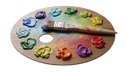 Artist's Palette with Brush and Colorful Paints