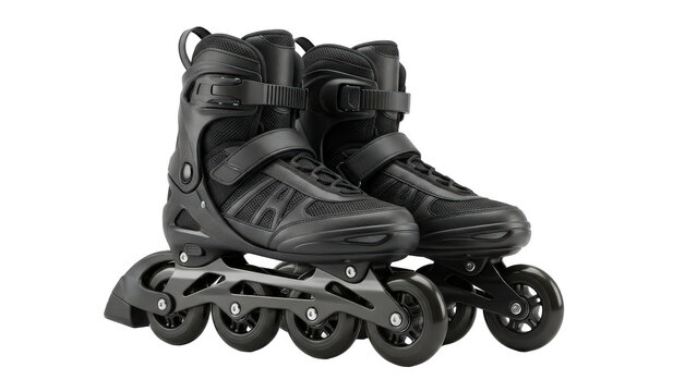 Modern black inline skates pair for exhilarating urban recreation fitness and active outdoor sport lifestyle