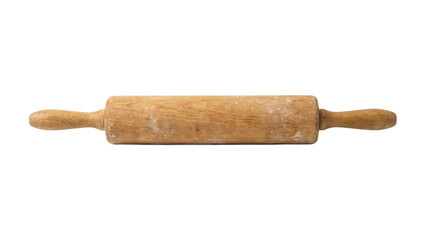 Classic wooden rolling pin for baking pastries and making fresh dough isolated on black background