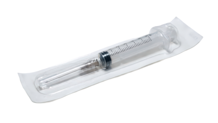 Sterile disposable medical syringe with needle sealed in its packaging essential healthcare equipment for safe injections