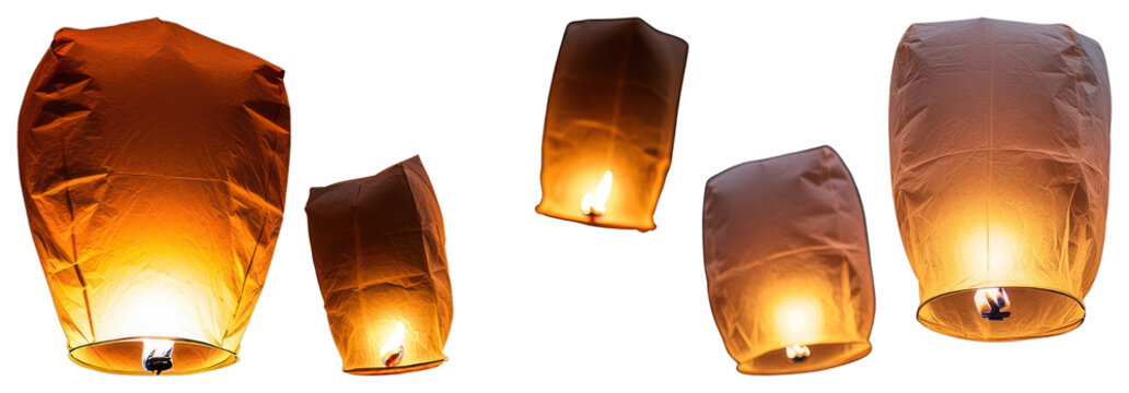 Glowing lanterns floating skyward - Powered by Adobe