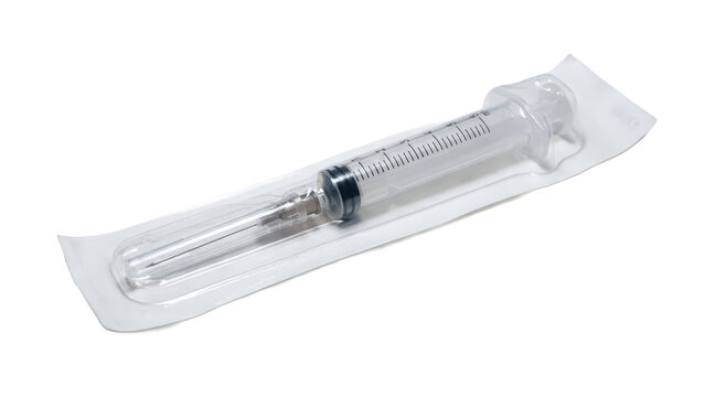 Sterile disposable medical syringe with needle sealed in its packaging essential healthcare equipment for safe injections