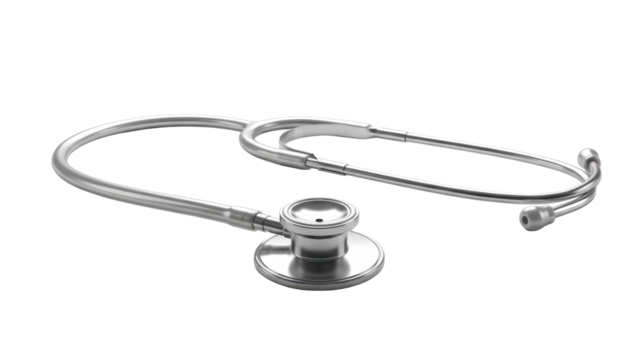 Shiny metal stethoscope professional medical instrument for heart and lung examination diagnostic tool healthcare concept isolated - Powered by Adobe