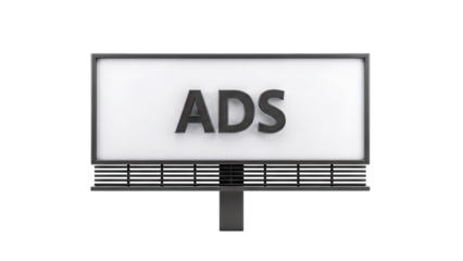 Billboard with ADS text on white background