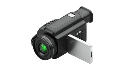 Black Camcorder Recording Video on White Background