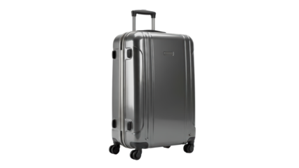 Sleek modern metallic grey hard shell travel suitcase for luxurious vacation journeys and global adventures