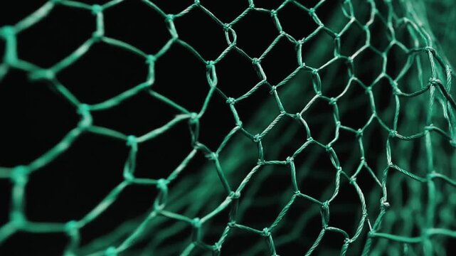 An intricate close-up of a green mesh net, showcasing its texture and design against a dark .
