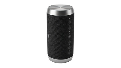 Modern sleek black textured metallic cylindrical control knob for electronic devices isolated on a dark background