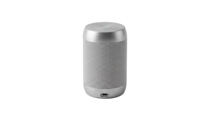 Stylish portable wireless Bluetooth speaker modern textured silver white design delivering high quality audio music playback