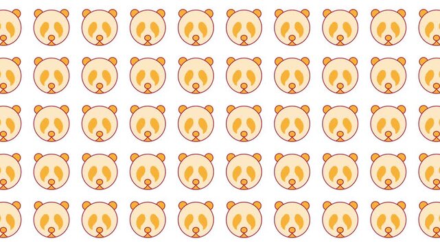 Pattern of repeating orange panda faces on white backdrop. Great for childrens products, fabric prints, stationery, and digital wallpapers.