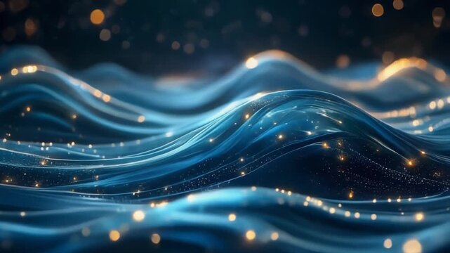 A mesmerizing abstract depiction of flowing waves with shimmering lights, evoking a sense 