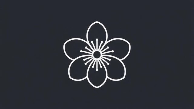 Minimal white line art animation of a cherry blossom flower forming on a dark background for UI icons.