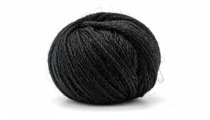 Close Up Of A Black Glitter Yarn Ball Isolated On A White Background With A Slight Shadow Providing Texture And Shine